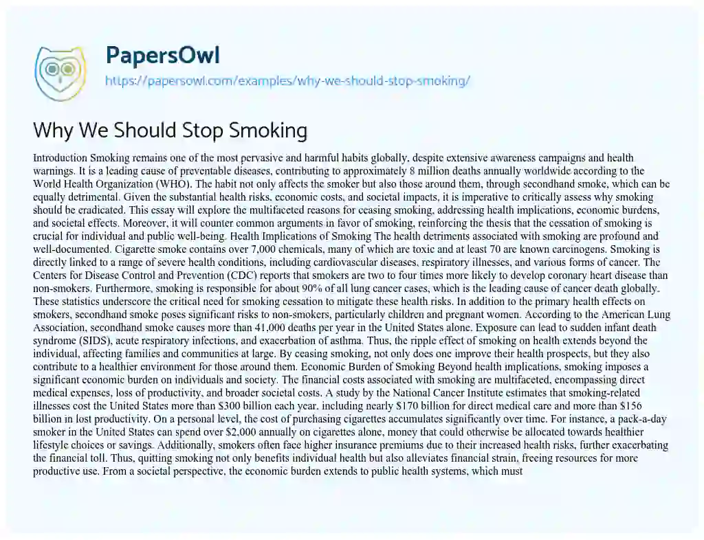 Essay on Why We Should Stop Smoking