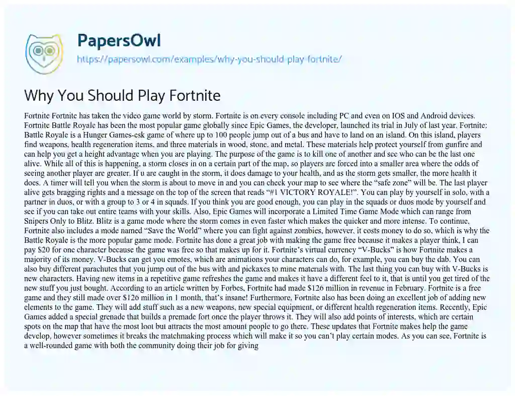 Essay on Why you should Play Fortnite