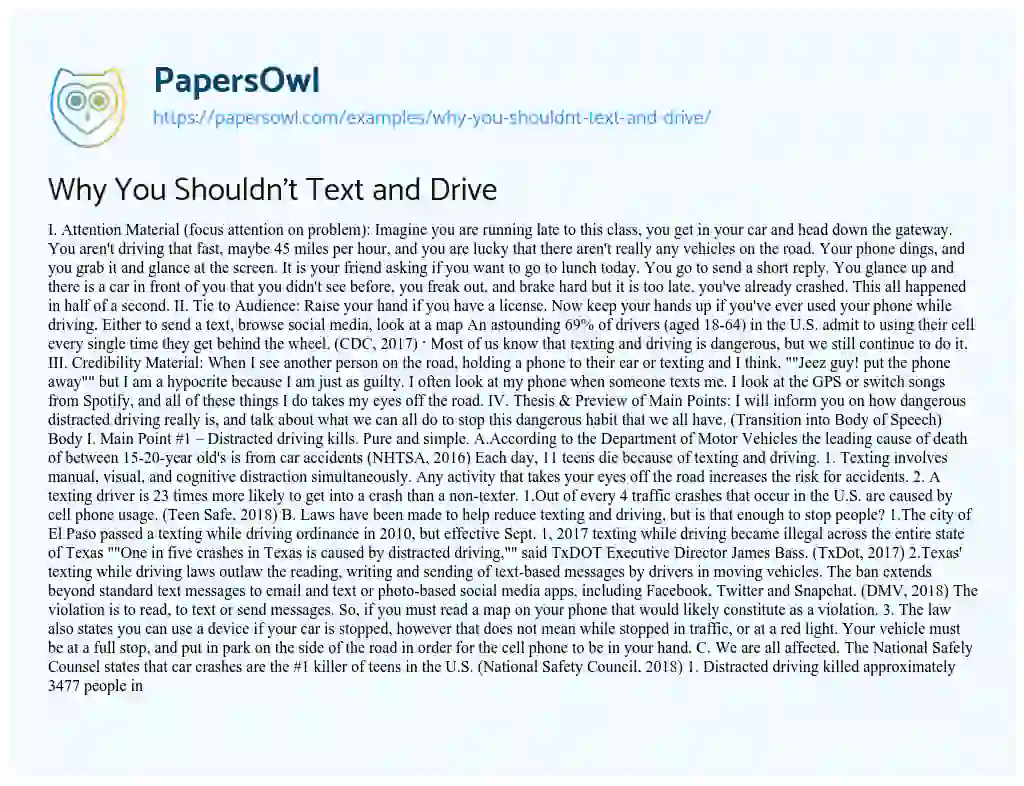 Essay on Why you shouldn’t Text and Drive