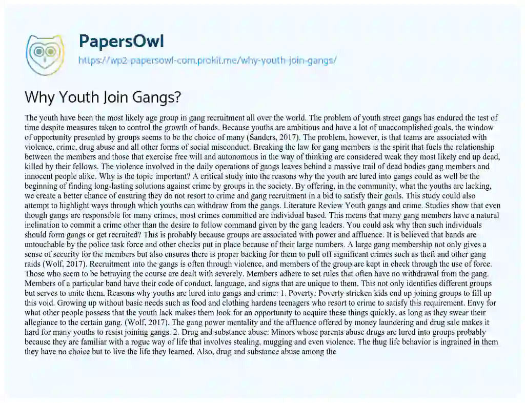 Essay on Why Youth Join Gangs?