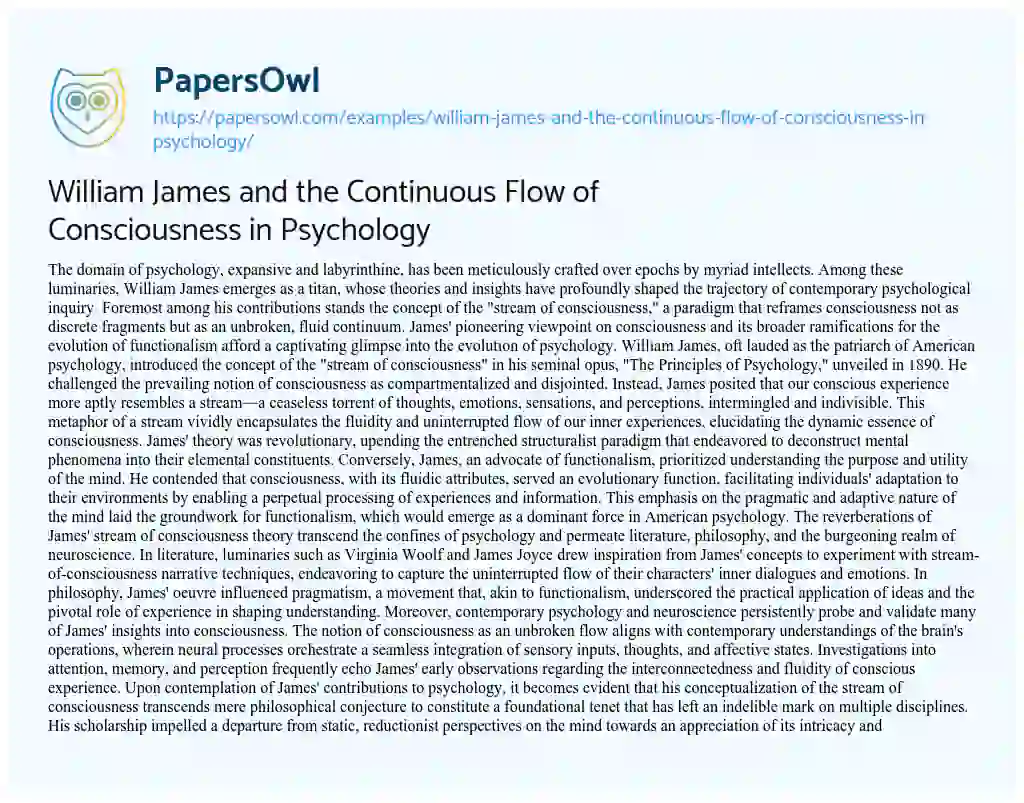 William James and the Continuous Flow of Consciousness in Psychology ...