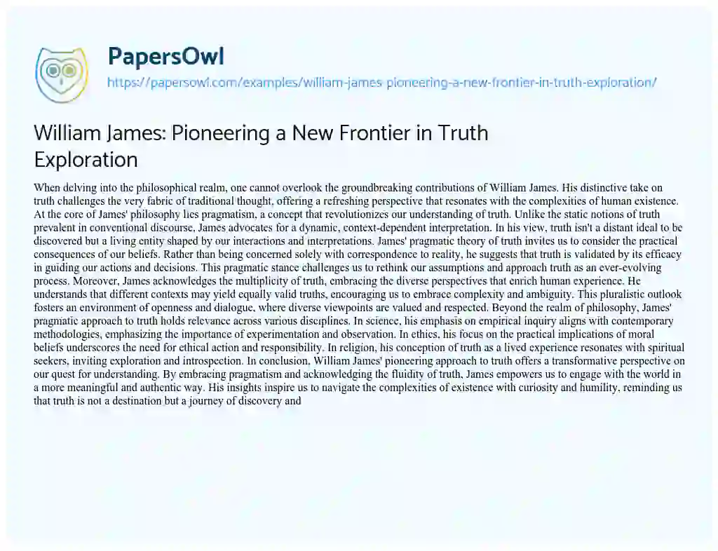 Essay on William James: Pioneering a New Frontier in Truth Exploration
