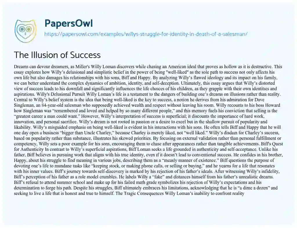 Essay on Willy’s Struggle for Identity in “Death of a Salesman”
