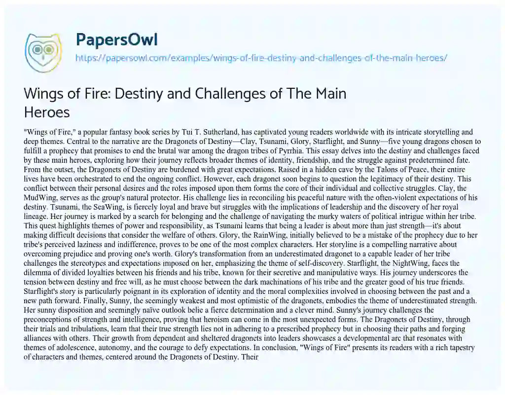 Essay on Wings of Fire: Destiny and Challenges of the Main Heroes