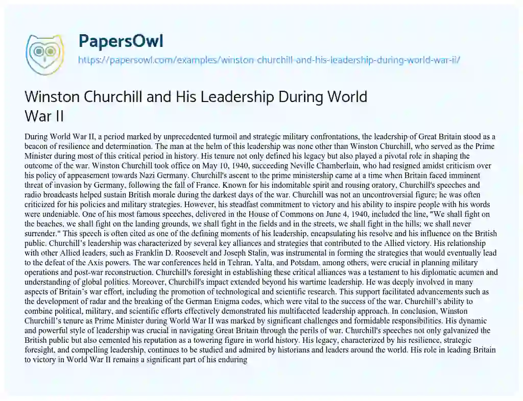 Essay on Winston Churchill and his Leadership during World War II