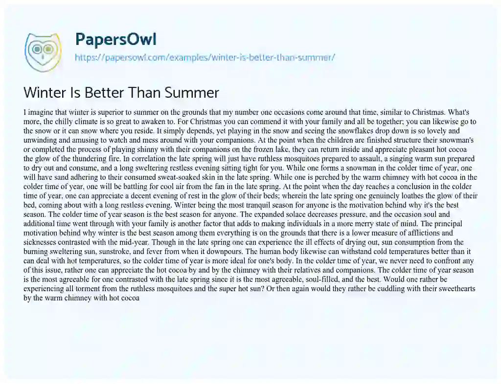 Essay on Winter is Better than Summer