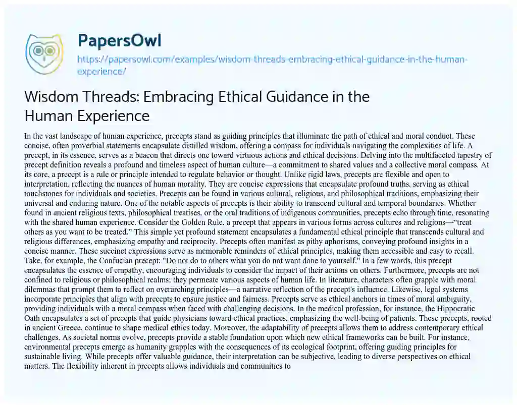 Essay on Wisdom Threads: Embracing Ethical Guidance in the Human Experience