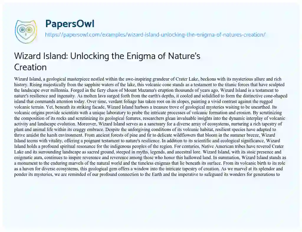 Essay on Wizard Island: Unlocking the Enigma of Nature’s Creation