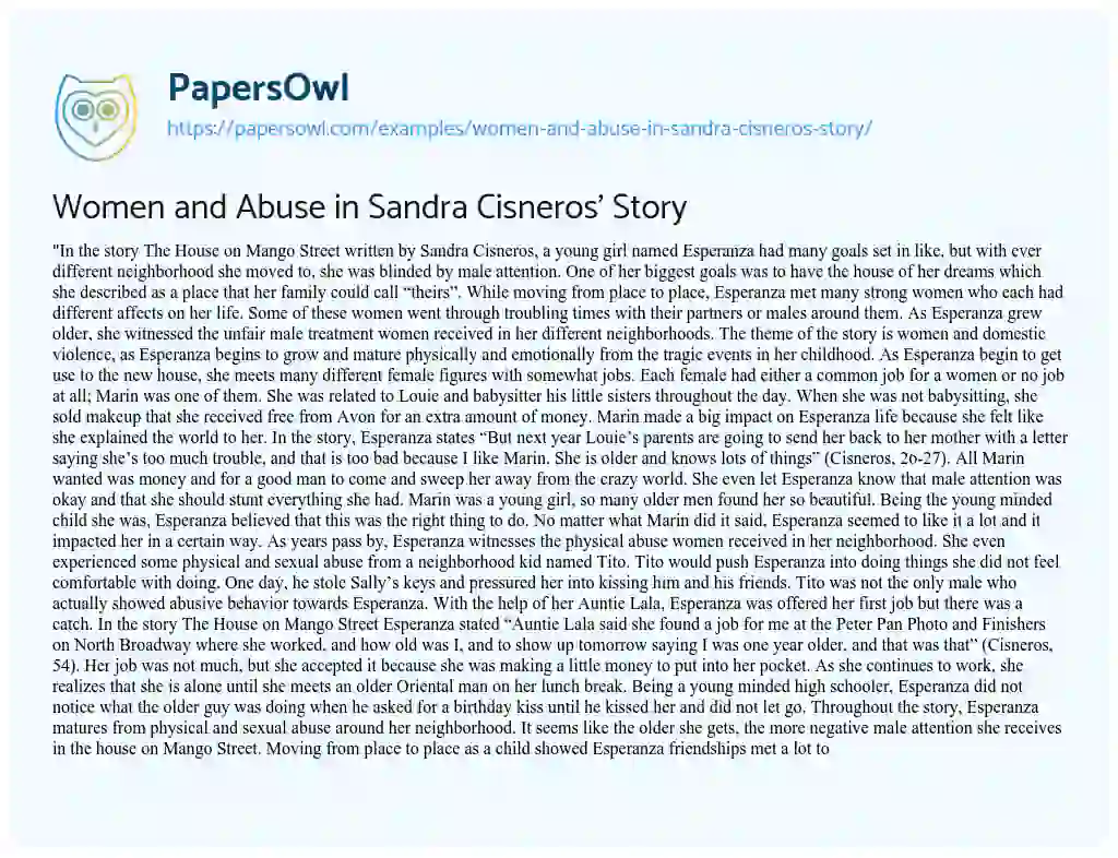 Essay on Women and Abuse in Sandra Cisneros’ Story