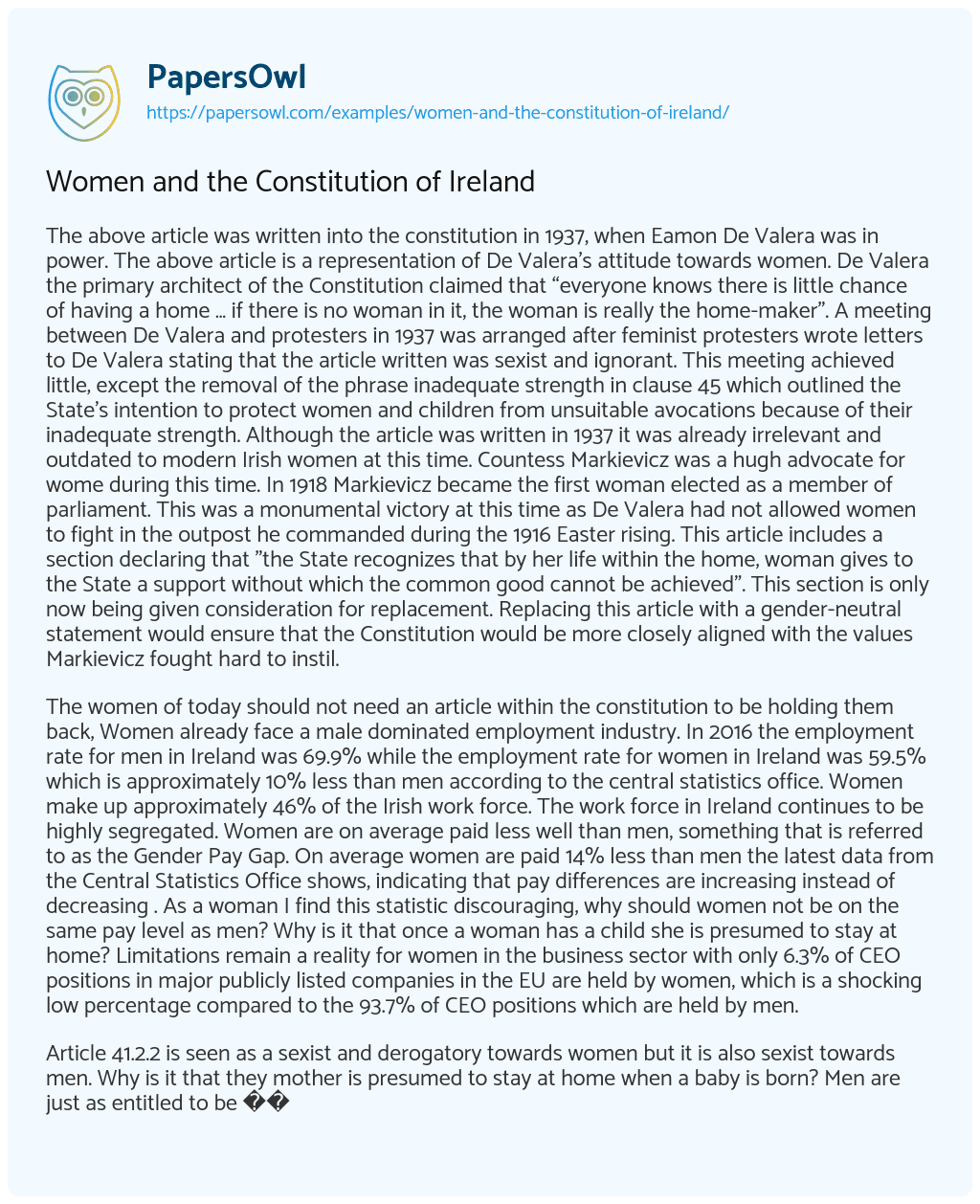 Essay on Women and the Constitution of Ireland