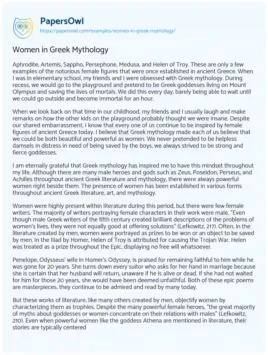 Essay on Women in Greek Mythology