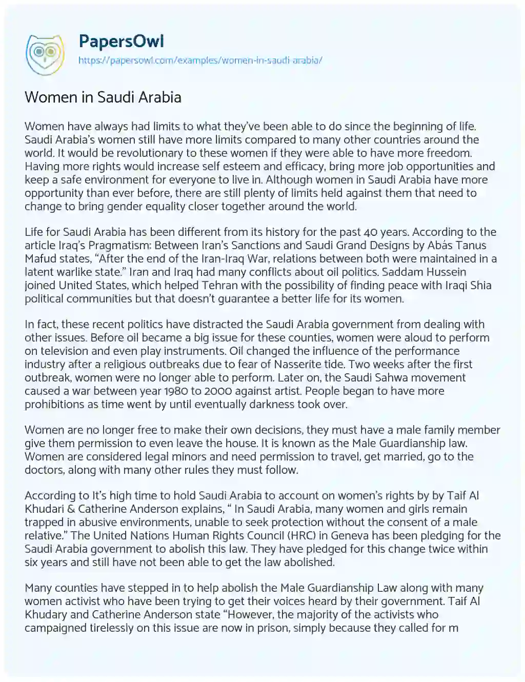 Women in Saudi Arabia essay