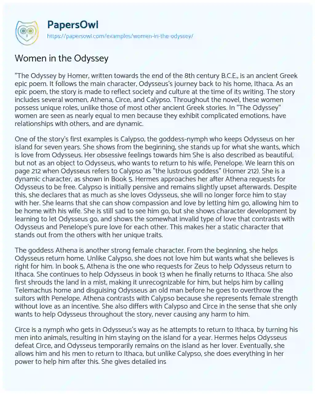Women in the Odyssey essay