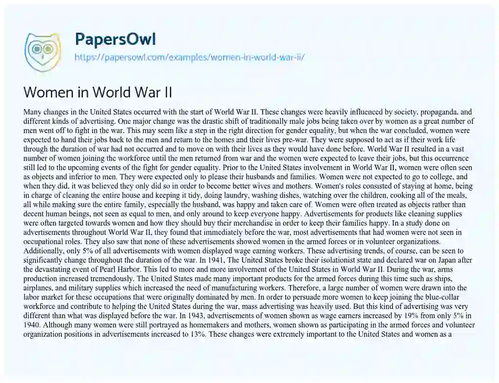 Essay on Women in World War II