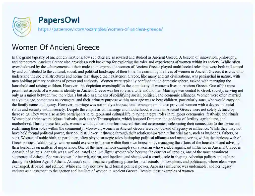 Essay on Women of Ancient Greece