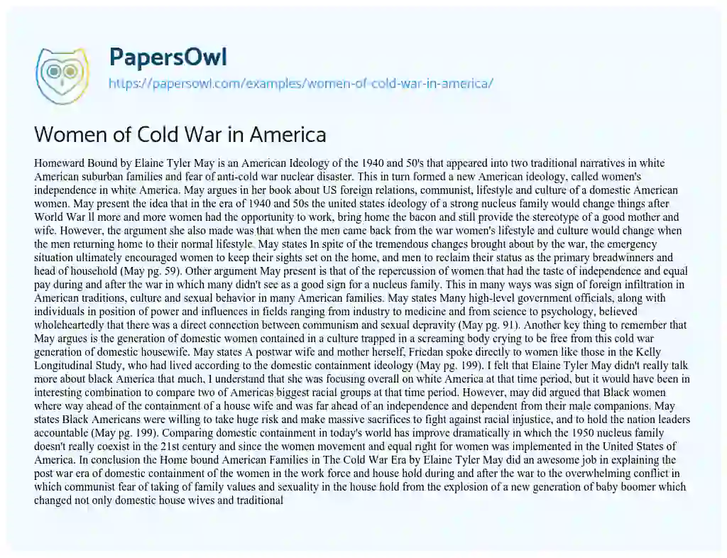 Essay on Women of Cold War in America
