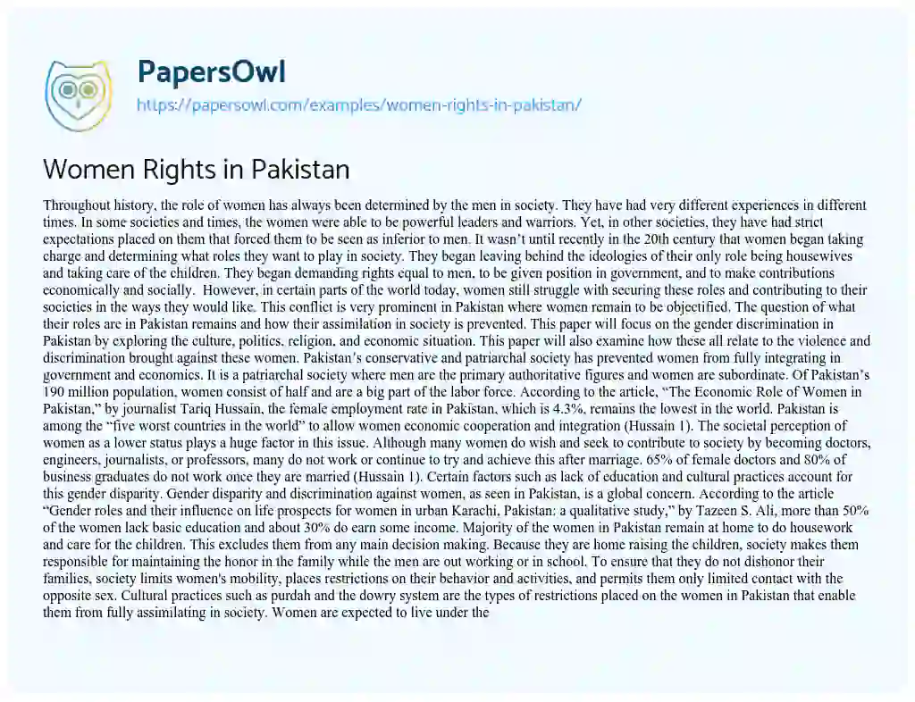 women's rights essay pakistan
