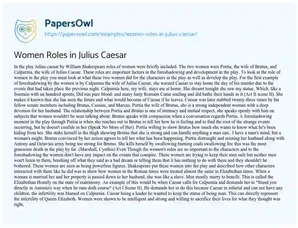 Essay on Women Roles in Julius Caesar