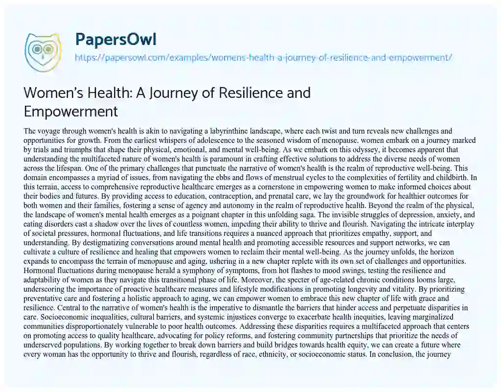 Essay on Women’s Health: a Journey of Resilience and Empowerment
