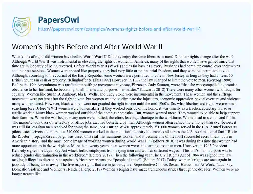 Essay on Women’s Rights before and after World War II