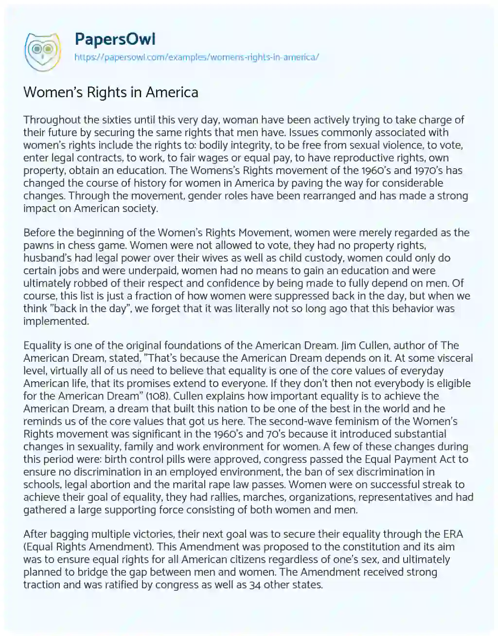 Women’s Rights in America essay