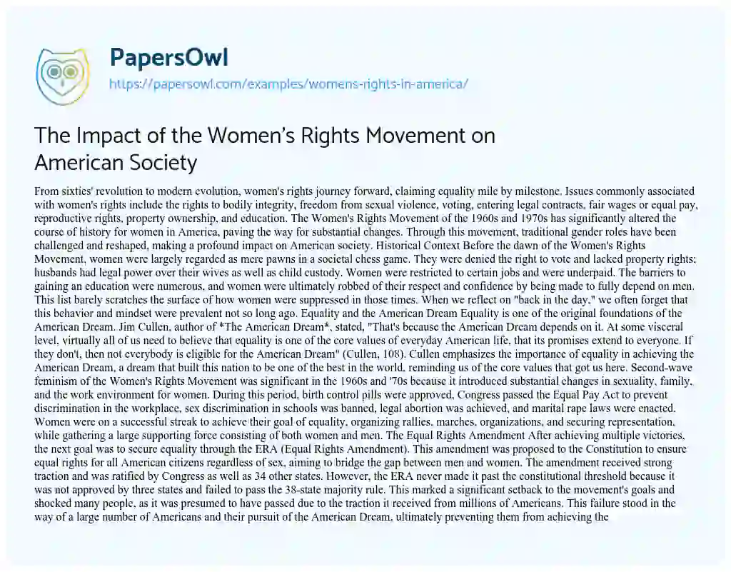 Essay on Women’s Rights in America