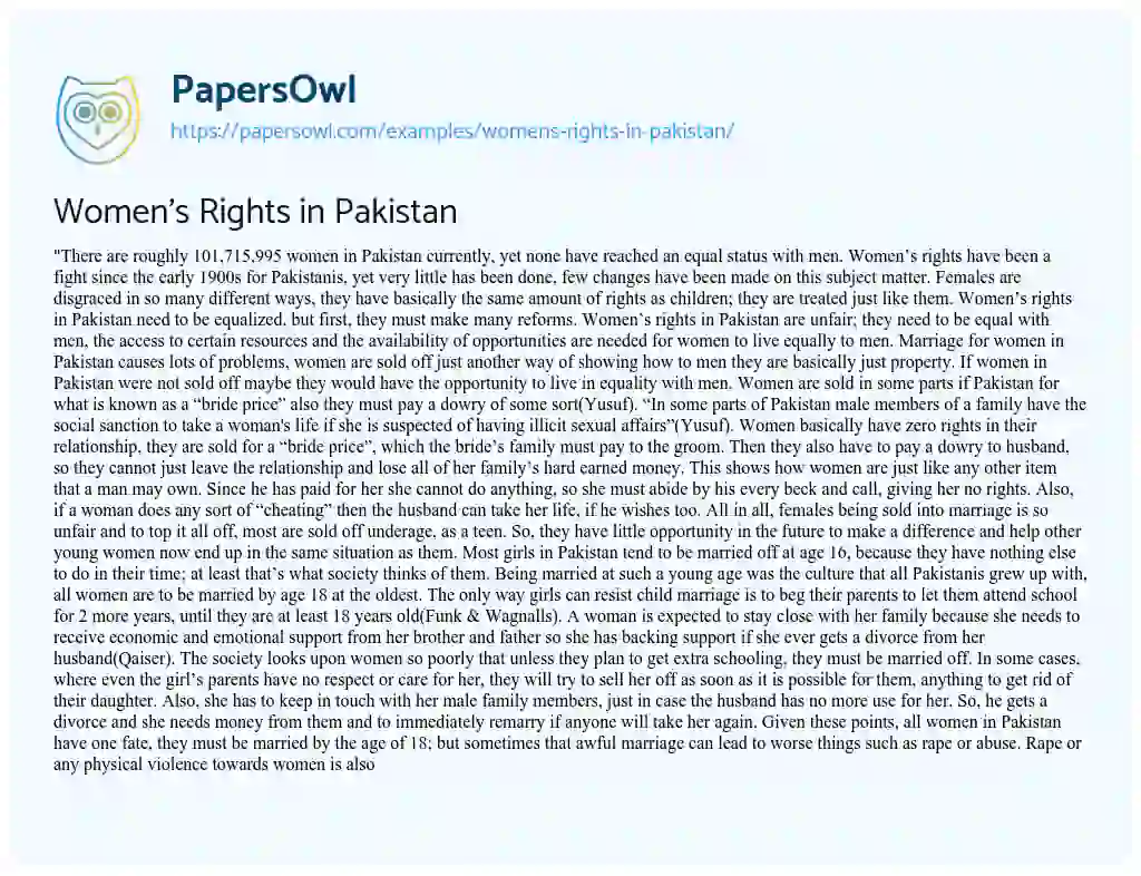 Essay on Women’s Rights in Pakistan