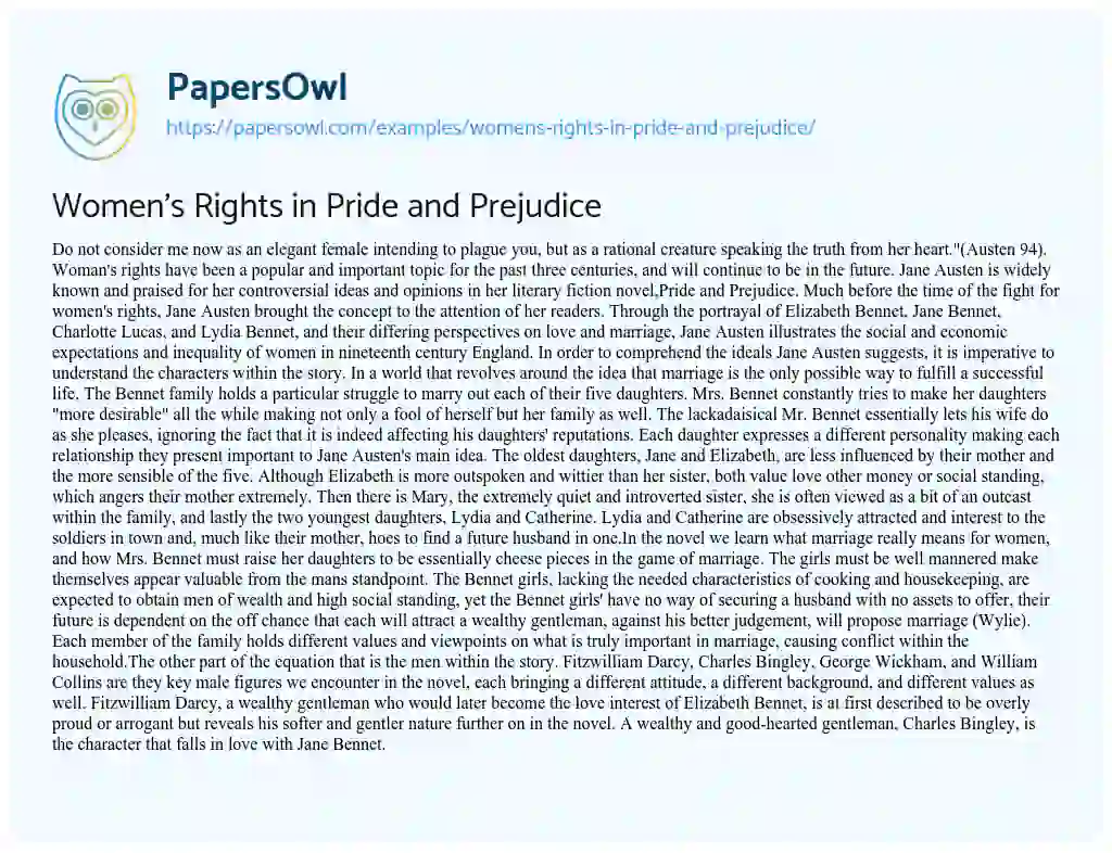 Women’s Rights in Pride and Prejudice essay