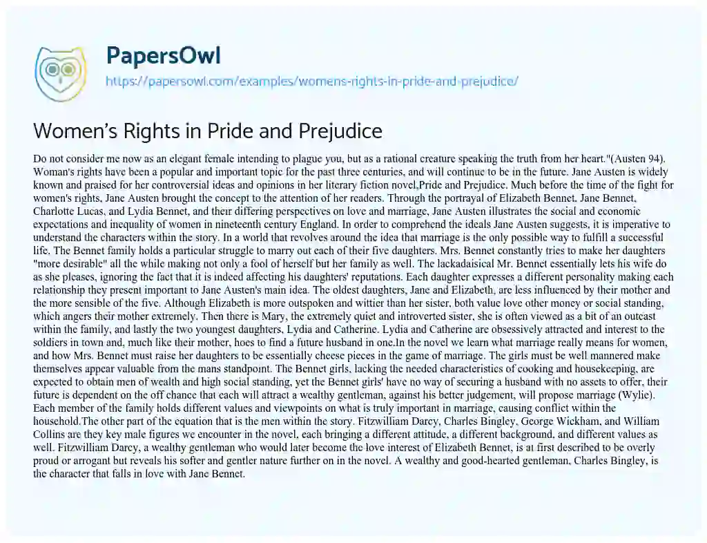 Essay on Women’s Rights in Pride and Prejudice