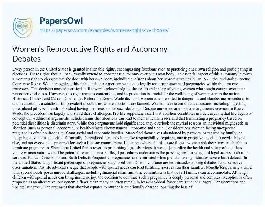 Essay on Women’s Rights to Choose