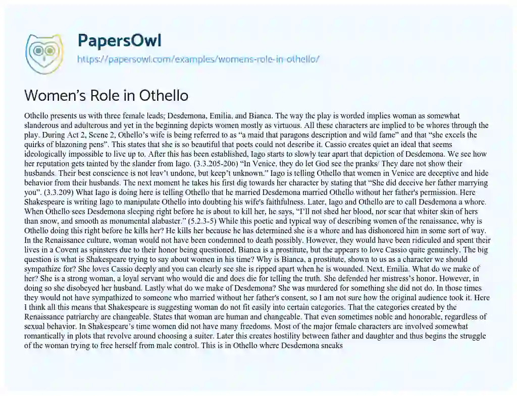 Essay on Women’s Role in Othello