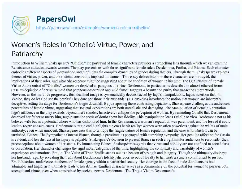 Essay on Women’s Role in Othello