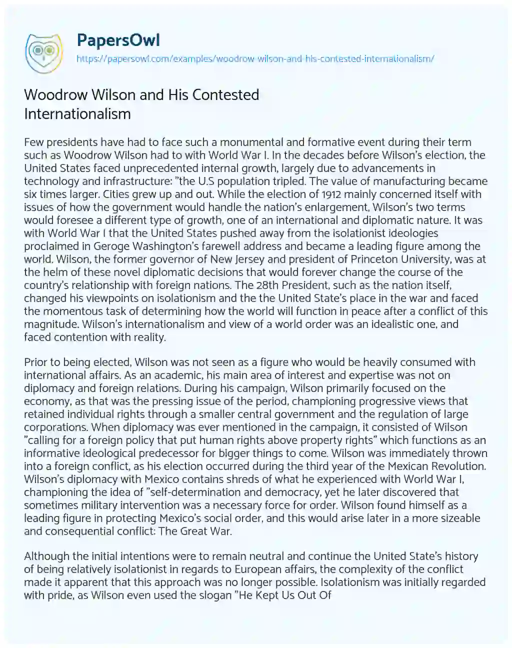 Woodrow Wilson and his Contested Internationalism essay