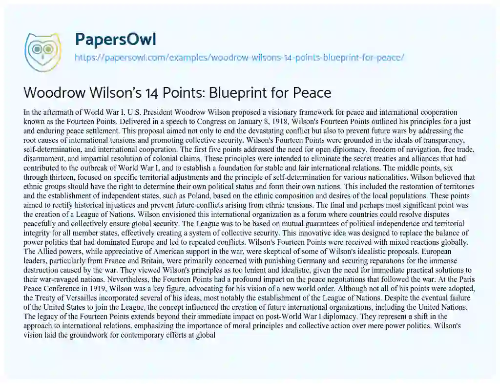 woodrow wilson's 14 points of peace