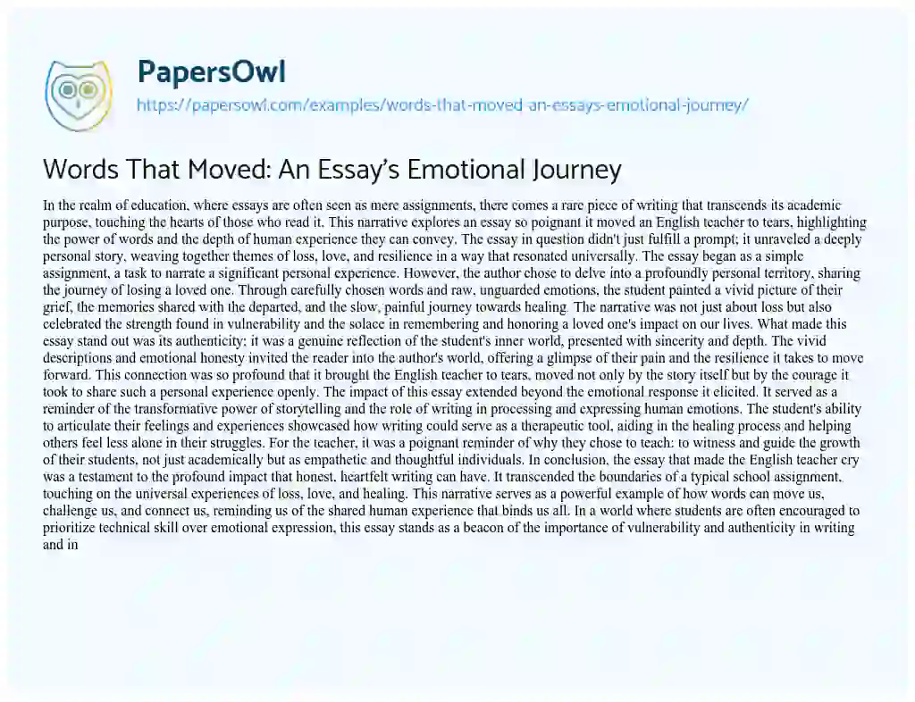 Essay on Words that Moved: an Essay’s Emotional Journey