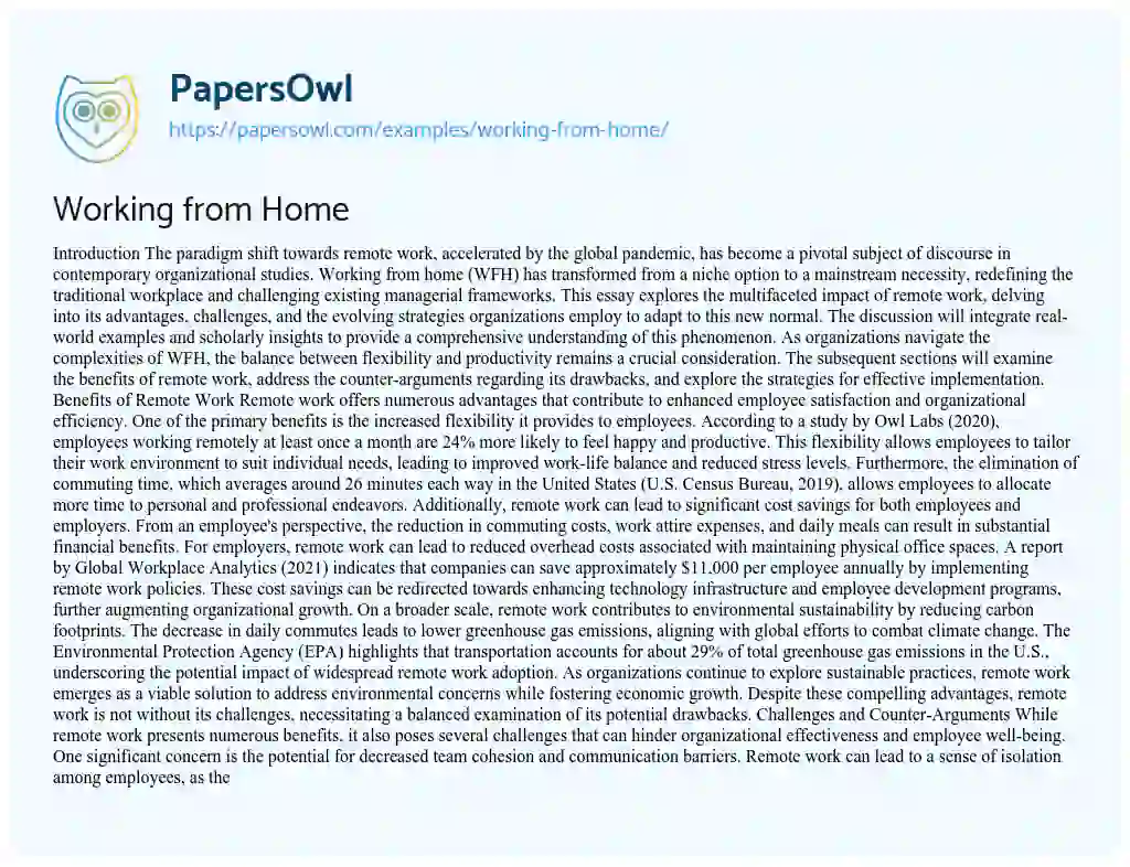 Essay on Working from Home