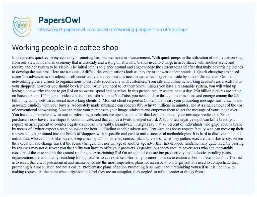 Working People in a Coffee Shop essay