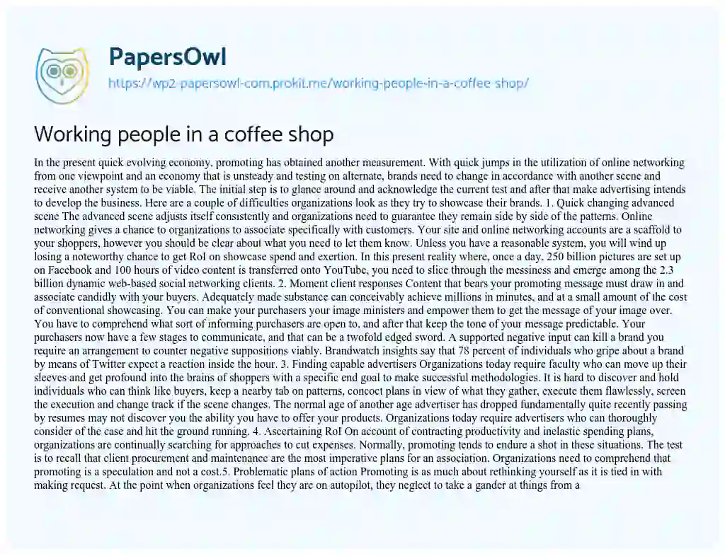 Essay on Working People in a Coffee Shop