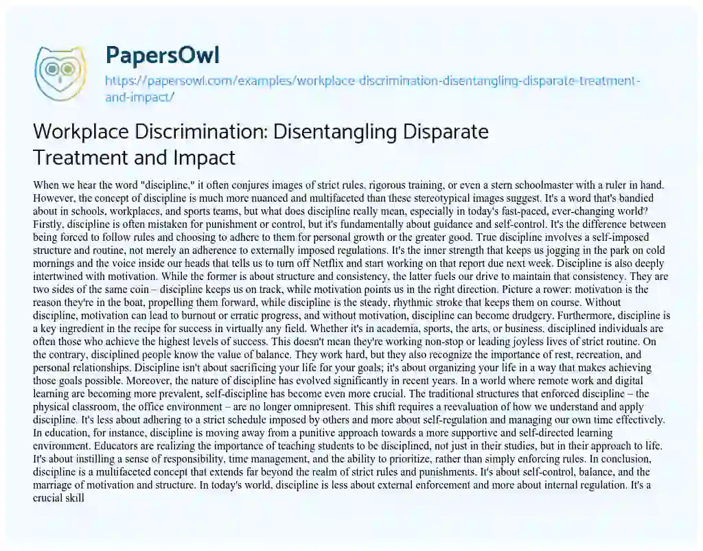 Essay on Workplace Discrimination: Disentangling Disparate Treatment and Impact