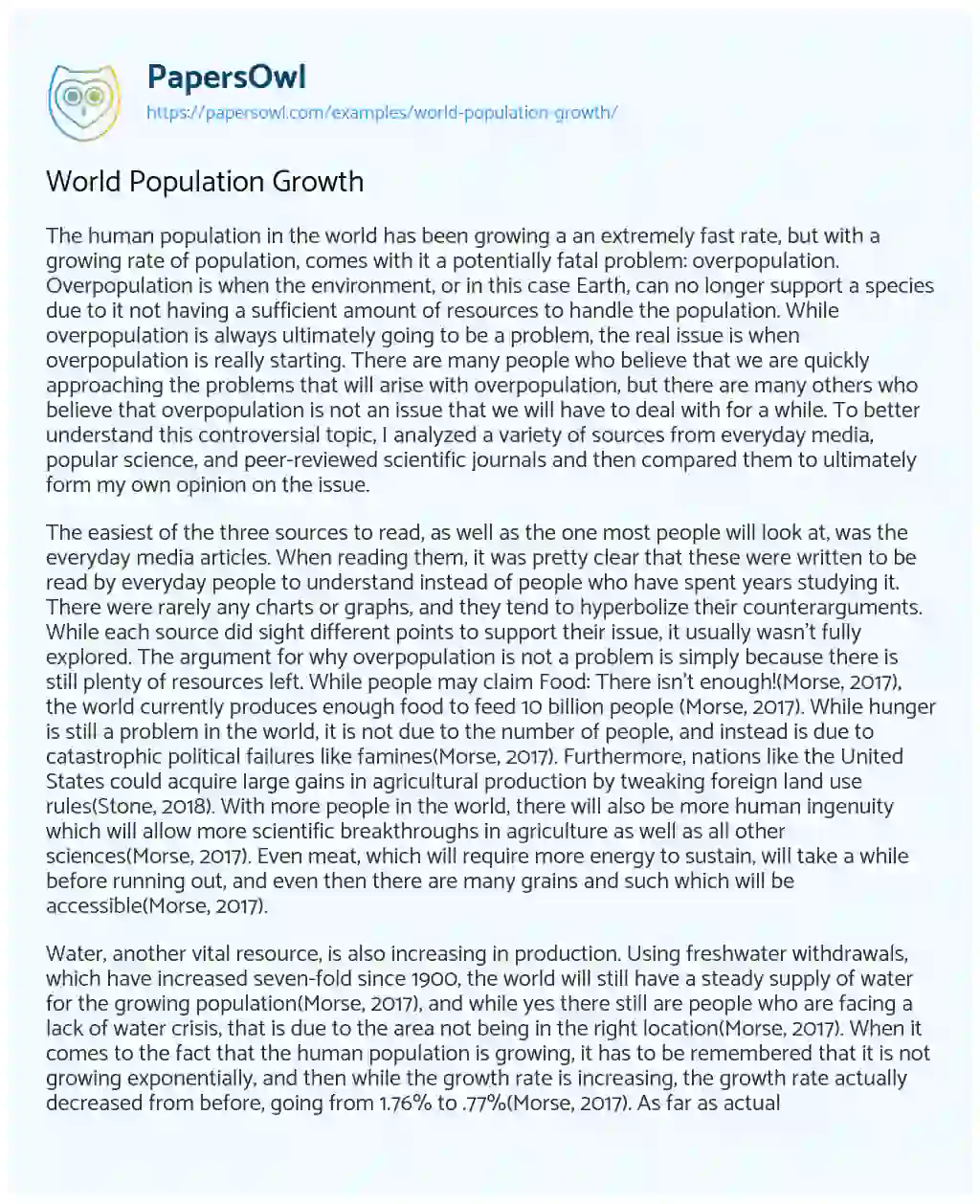 World Population Growth essay
