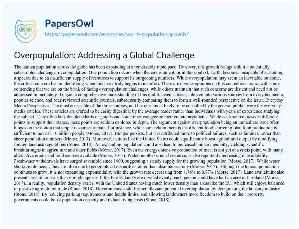 Essay on World Population Growth