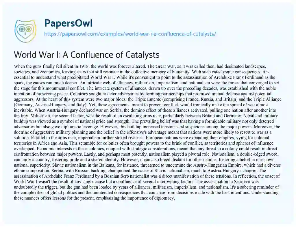 Essay on World War I: a Confluence of Catalysts