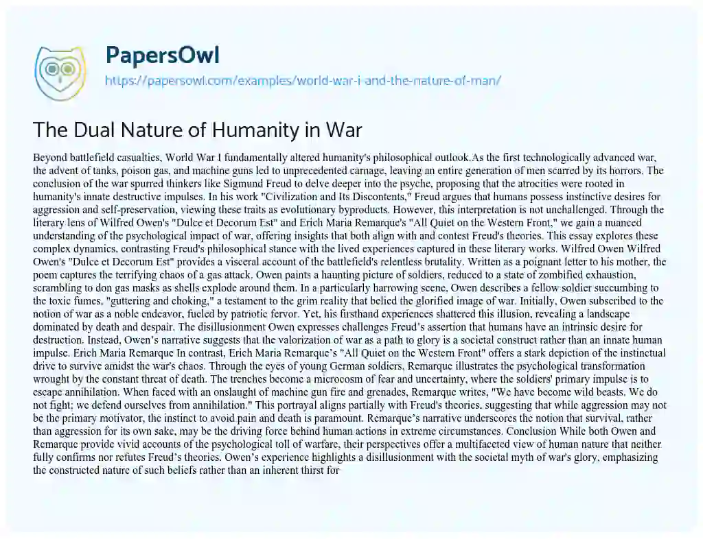 Essay on World War i and the Nature of Man