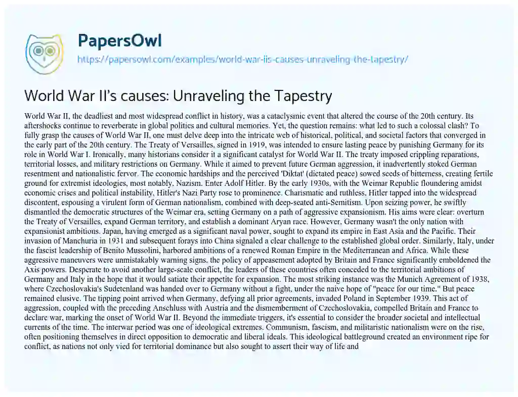 Essay on World War II’s Causes: Unraveling the Tapestry