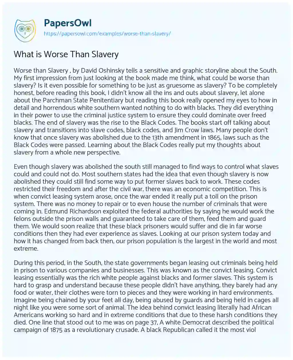 Essay on What is Worse than Slavery
