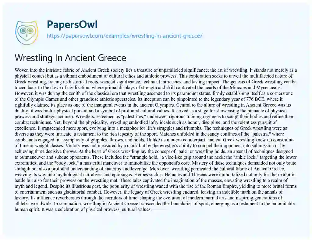 Essay on Wrestling in Ancient Greece