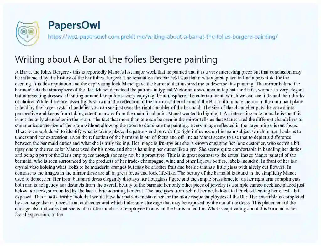 Writing about a Bar at the Folies Bergere Painting essay