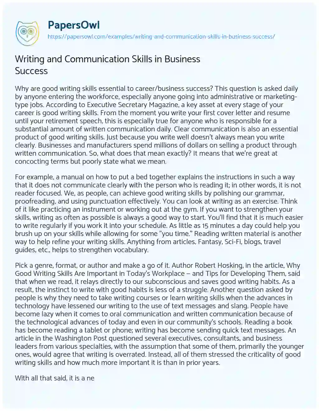Essay on Writing and Communication Skills in Business Success