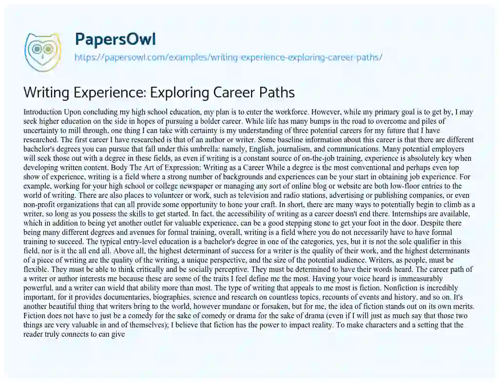 Essay on Writing Experience: Exploring Career Paths