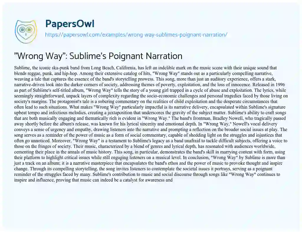 Essay on “Wrong Way”: Sublime’s Poignant Narration